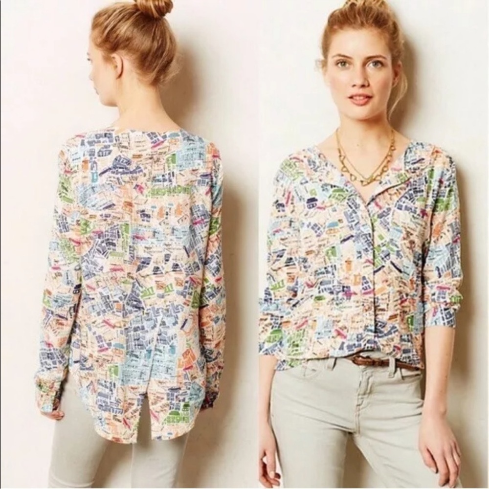 ANTHROPOLOGIE MAEVE Cartography Button Down Shirt